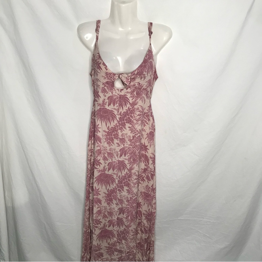 NWT Chaser Vintage Floral Print Rose Pink Cut Out Tie Front Maxi Dress Sz Small
